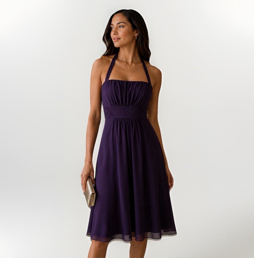 Alfred Angelo Purple Halter Chiffon Bridesmaid Dress Women’s Size 6 Knee Formal